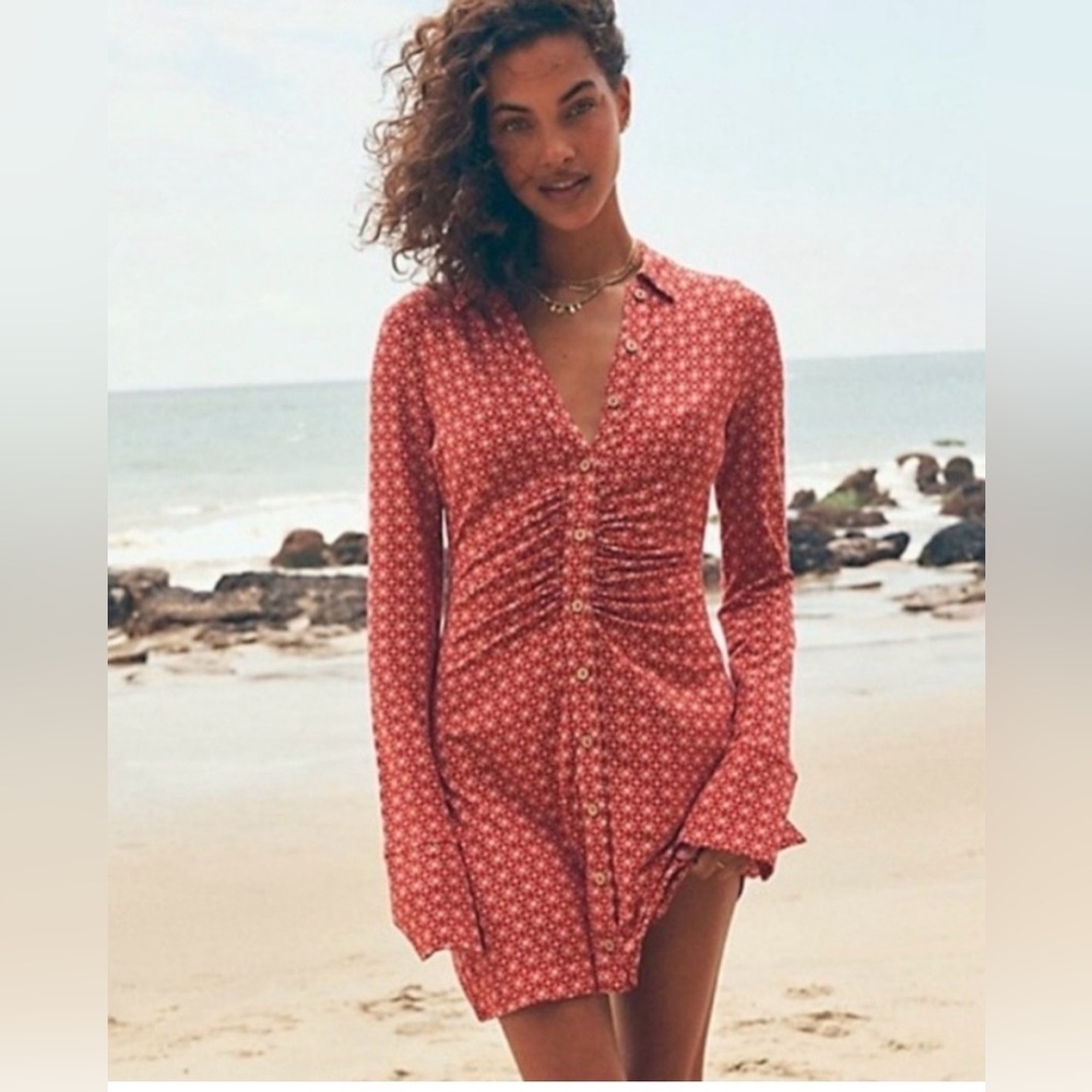 Free People Shayla Mini Dress in Mocha Combo XS - Picture 2 of 12